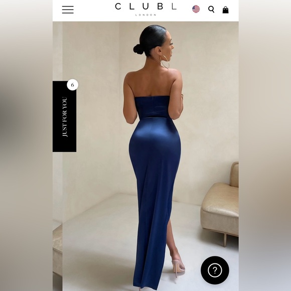 Club L London ROMANCING
NAVY THIGH SPLIT CORSET STRAPLESS MAXI DRESS. Size 4. - Picture 3 of 4